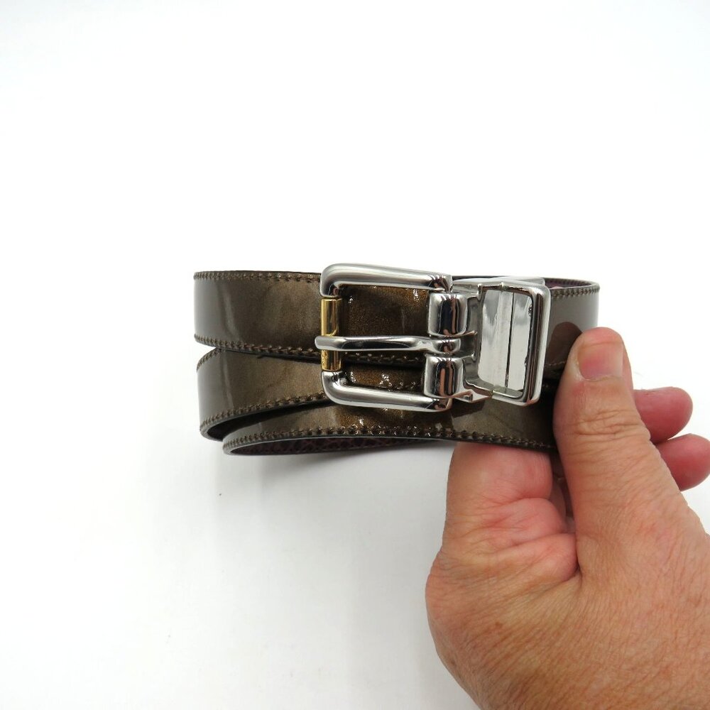 Ralph Lauren Belt Size Large Reversible Burgundy‎ Faux Crocodile Copper Metallic